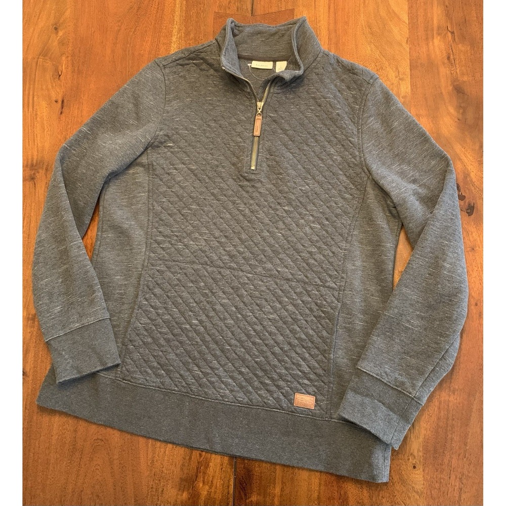 LL Bean Quilted Quarter-Zip Pullover Sweater Womens L Gray Mock Neck Outdoors